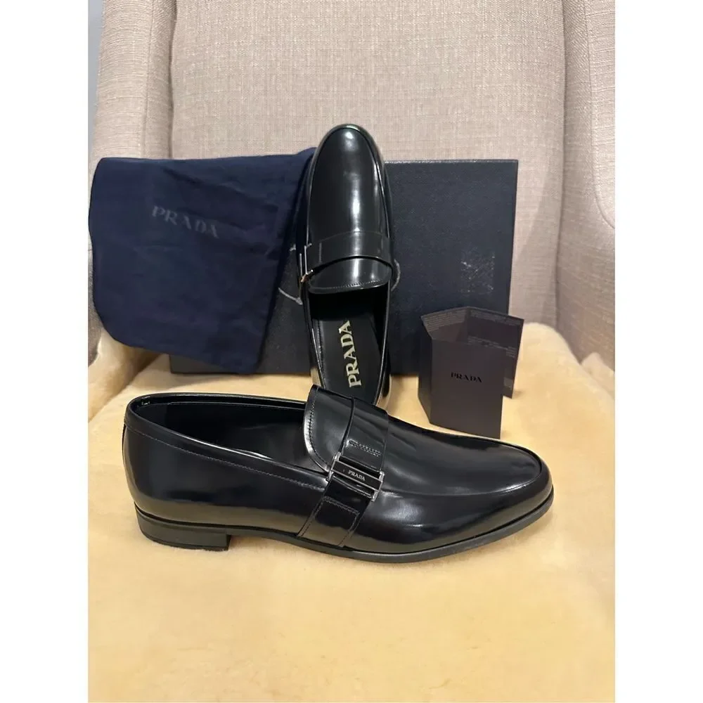 Prada Spazzolato Leather Mens Bit Loafer Shoes size 5,5 EU 38,5-39 black - Picture 5 of 12